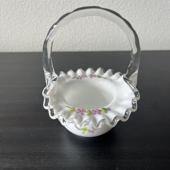 Fenton Silver Crest Violets-in-the-Snow Basket // Signed Dane F. // Easter Decor - Picture 2 of 8